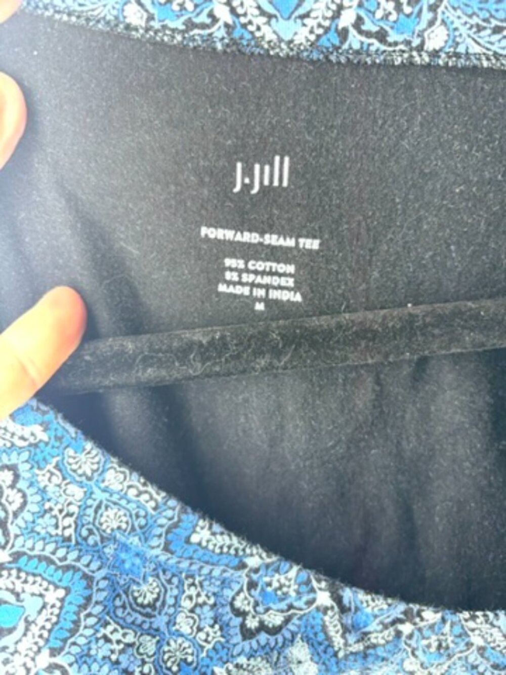 J. Jill Blue Paisley Print Scoop Neck Top 3/4 Sleeve Knit Blouse M - Picture 2 of 4